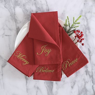 Elrene Home Fashions Holiday Sentiments Napkins, Set of 4