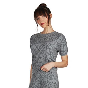 Women's Terry Lounge Leopard Print Short Sleeve Sweatshirt