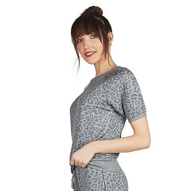 Women's Terry Lounge Leopard Print Short Sleeve Sweatshirt