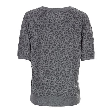 Women's Terry Lounge Leopard Print Short Sleeve Sweatshirt
