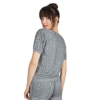 Women's Terry Lounge Leopard Print Short Sleeve Sweatshirt