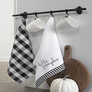 Elrene Home Fashions Hello Pumpkin and Check Kitchen Towel Set