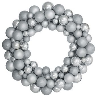 Silver 3-Finish Shatterproof Ball Ornament Christmas Wreath 36-Inch