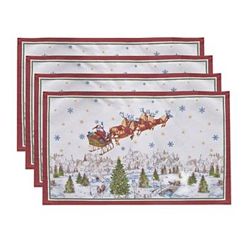 Elrene Home Fashions Santa’s Snowy Sleighride Placemat, Set of 4