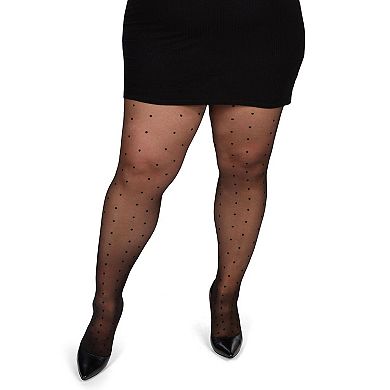 Pindot Sheer Plus Size Curvy Control Top Tights