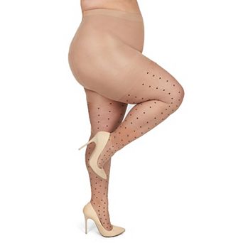 Pindot Sheer Plus Size Curvy Control Top Tights