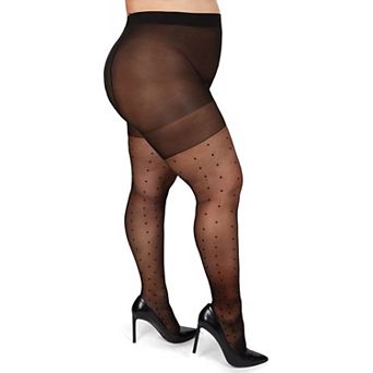 Pindot Sheer Plus Size Curvy Control Top Tights