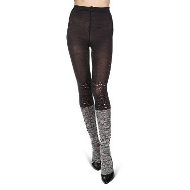 Women's Scallop Mix Two Tone Cotton Blend Sweater Tights