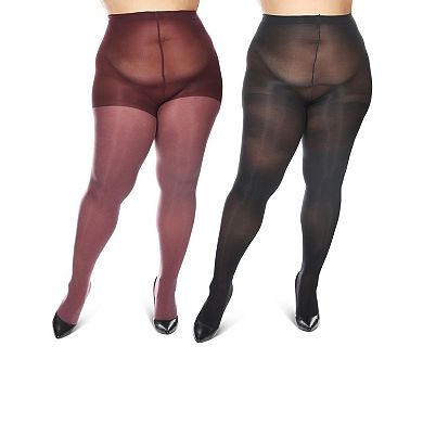 2 Pair Women's Heather/solid Control Top Tights