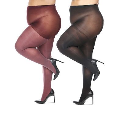 2 Pair Women's Heather/solid Control Top Tights