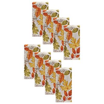 Elrene Home Fashions Autumn Leaves Fall Printed Napkins, Set of 8