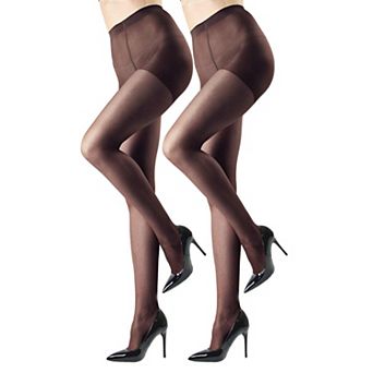Satin Sheer Control Top Pantyhose with Shadow Toe 2 Pack