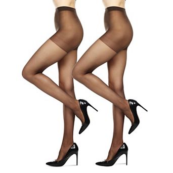Satin Sheer Control Top Pantyhose with Shadow Toe 2 Pack