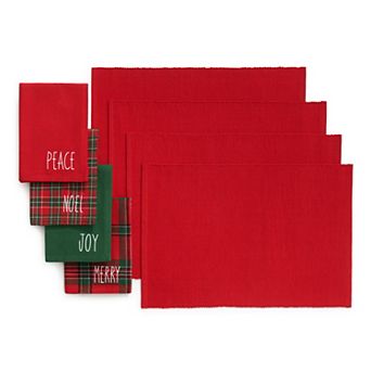 Elrene Home Fashions Holiday Christmas Sentiments Placemat and Napkin Value Set of 8 (4 of Each)