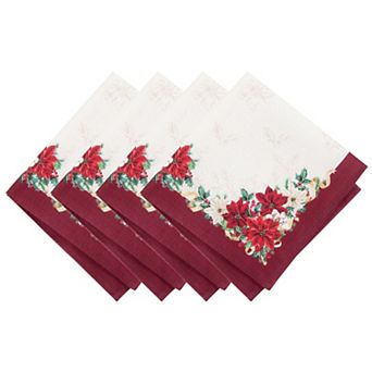 Elrene Home Fashions Poinsettia Garlands Engineered Napkins, Set of 4