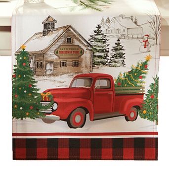 Elrene Home Fashions Vintage Christmas Tree Farm Holiday Table Runner, 13"X70"