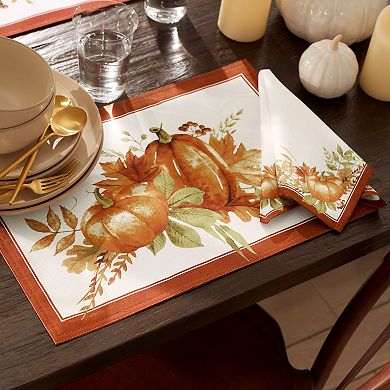 Elrene Home Fashions Autumn Pumpkin Grove Fall Napkin, Set of 4