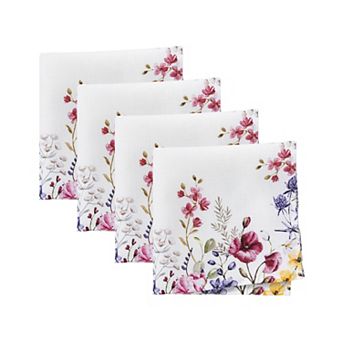 Elrene Home Fashions Poppy Wildflower Bordered Napkin Set of 4