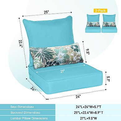 Aoodor 24'' x 24'' Outdoor Deep Seat Chair Cushion Set (Set of 2 Seats, 2 Backs, 2 Pillows)