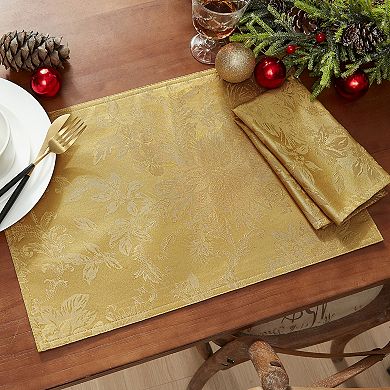Elrene Home Fashions Poinsettia Elegance Jacquard Holiday Napkins, Set of 4, 17"x17"