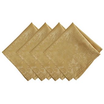 Elrene Home Fashions Poinsettia Elegance Jacquard Holiday Napkins, Set of 4, 17"x17"