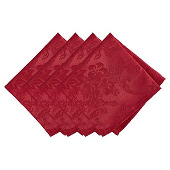 Elrene Home Fashions Poinsettia Elegance Jacquard Holiday Napkins, Set of 4, 17"x17"