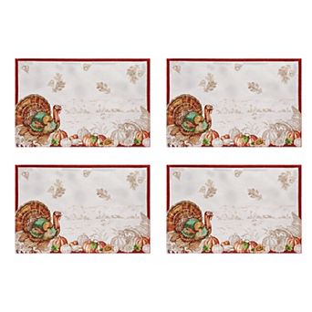 Elrene Home Fashions Holiday Turkey Bordered Fall Placemat, Set of 4