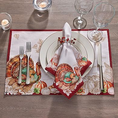 Elrene Home Fashions Holiday Turkey Bordered Fall Placemat, Set of 4