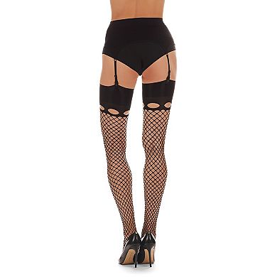 Women's Hide and Seek Fishnet Cutout Cuff Thigh High Stocking
