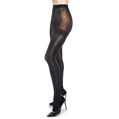Braided Cable/solid Control Top Tights 2 Pack