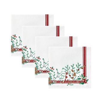 Elrene Home Fashions Winter Holiday Berry Fabric Napkin Set of 4