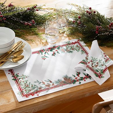 Elrene Home Fashions Winter Holiday Berry Fabric Napkin Set of 4