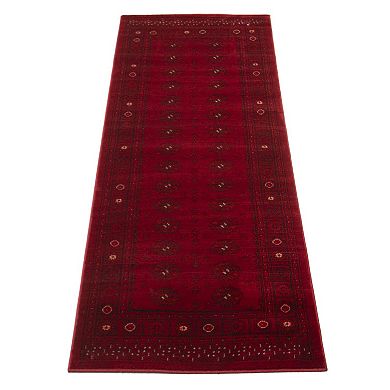2.5' x 8' Red and Black Geometric Rectangular Rug Runner