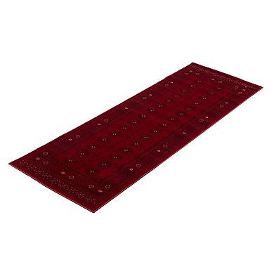 2.5' x 8' Red and Black Geometric Rectangular Rug Runner