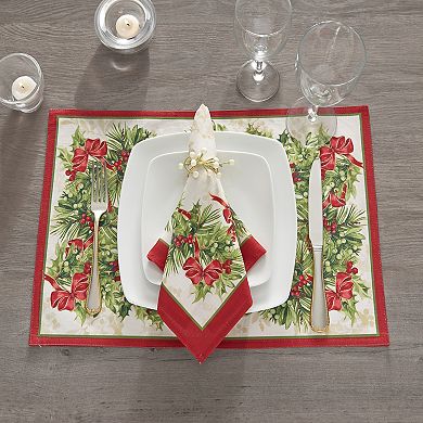 Elrene Home Fashions Holly Traditions Holiday Napkins, Set of 4