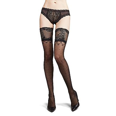 Natori Diamond Dot Lace Top Thigh High Stockings