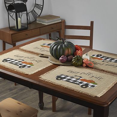 Elrene Home Fashions Happy Fall Y'all Farmhouse Burlap Placemat, Set of 4