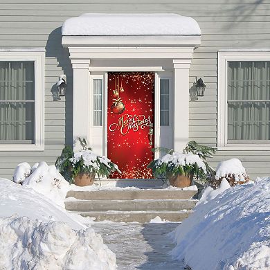 80" x 36" Red and Gold Ornaments Merry Christmas Front Door Banner Mural Sign Decoration