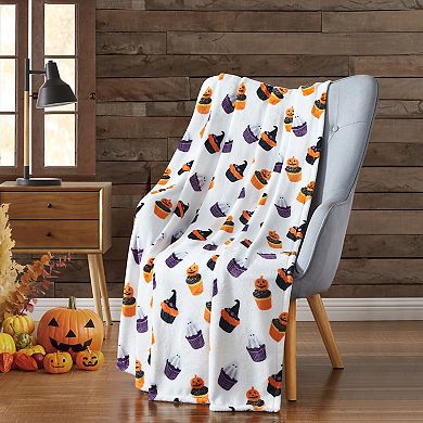 Kate Aurora Halloween Jack O Lanterns & Spooky Ghosts Cupcakes Oversized Accent Throw Blanket - 50 In. W X 70 In. L