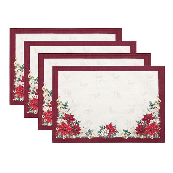 Elrene Home Fashions Poinsettia Garlands Engineered Placemats, Set of 4