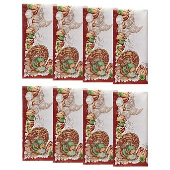 Elrene Home Fashions Holiday Turkey Bordered Fall Napkins, Set of 8