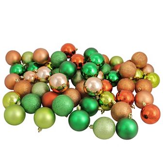60 ct Green Orange Almond Shatterproof 3-Finish Christmas Ball Ornaments 2.5" (60mm)