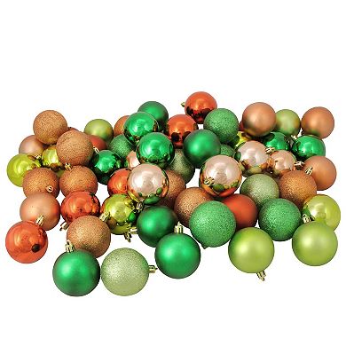 60ct Green Orange Almond Shatterproof 3-Finish Christmas Ball Ornaments 2.5" (60mm)