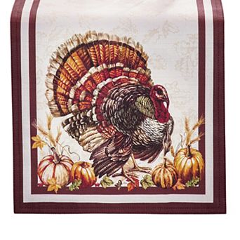 Elrene Home Fashions Autumn Heritage Turkey Engineered Table Runner, 13"X70"