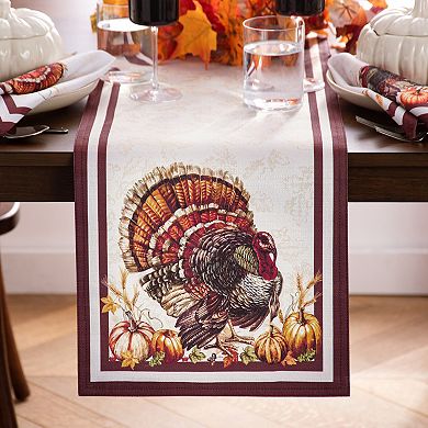 Elrene Home Fashions Autumn Heritage Turkey Engineered Table Runner, 13"X70"