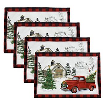 Elrene Home Fashions Vintage Christmas Tree Farm Holiday Placemat, Set of 4