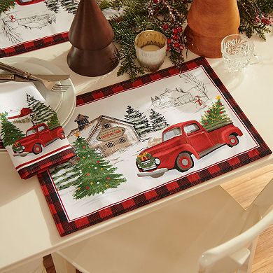 Elrene Home Fashions Vintage Christmas Tree Farm Holiday Placemat, Set of 4
