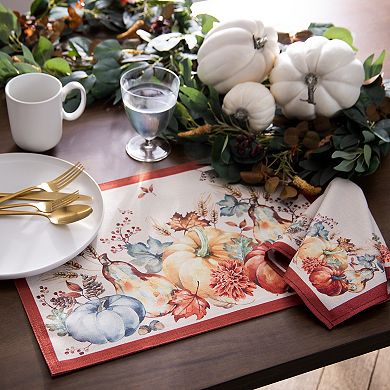 Elrene Home Fashions Botanical Harvest Pumpkin Engineered Napkins, Set of 4