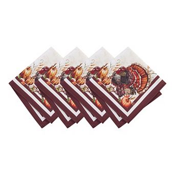 Elrene Home Fashions Autumn Heritage Turkey Engineered Napkins, Set of 4