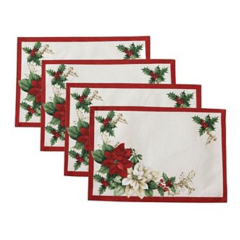 Elrene Home Fashions Red and White Poinsettias Placemat, Set of 4